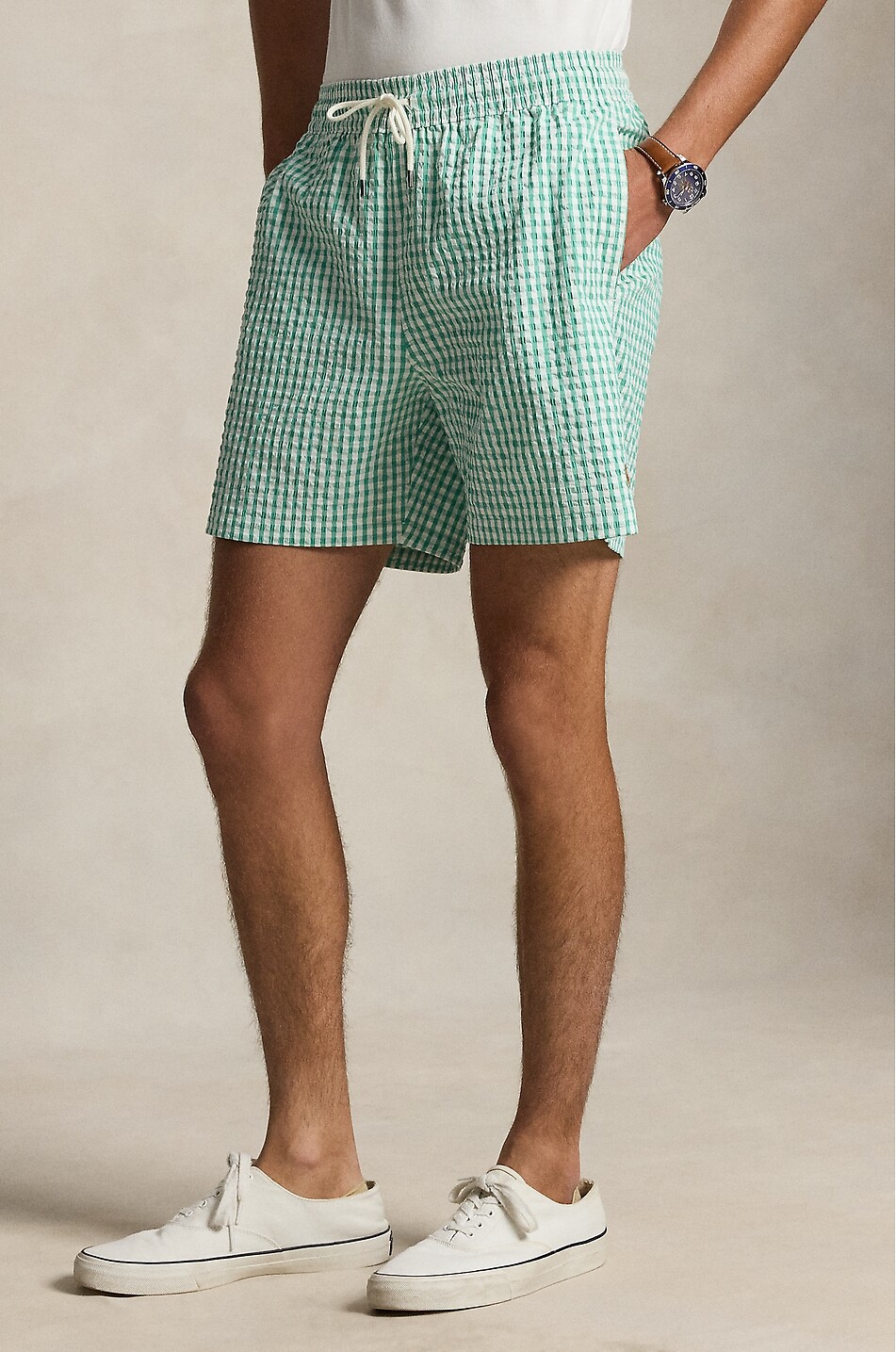 POLO RALPH LAUREN Traveler gingham check seersucker swimshorts Men GREEN 2