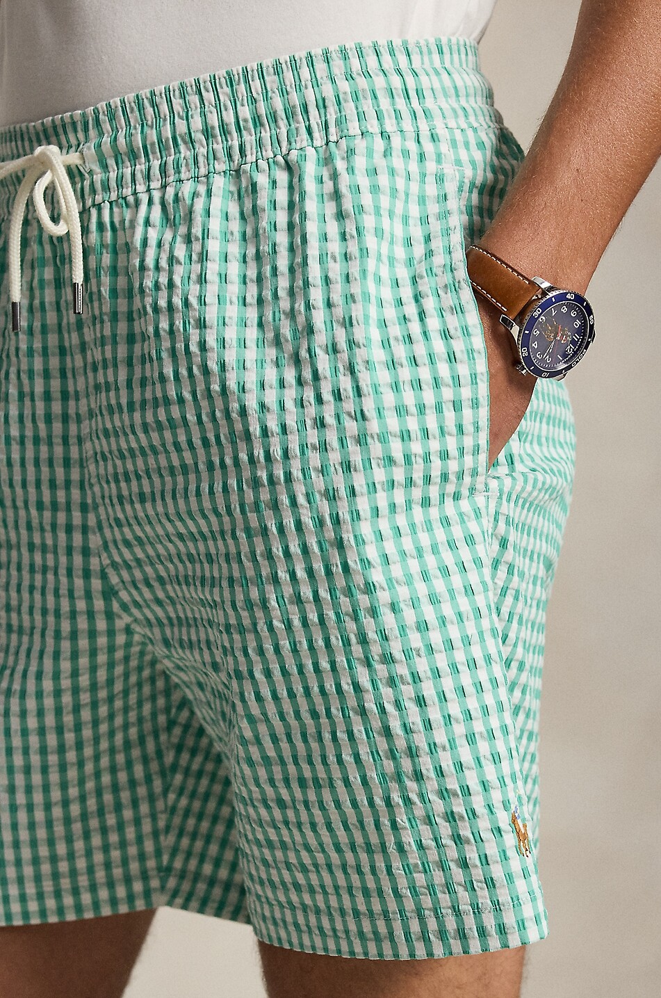 POLO RALPH LAUREN Traveler gingham check seersucker swimshorts Men GREEN 4