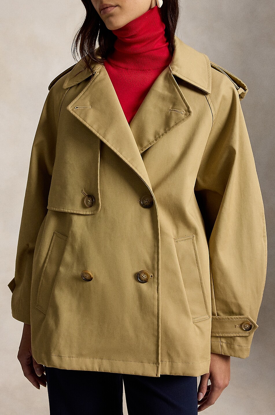 POLO RALPH LAUREN Double-breasted balloon trench coat in cotton twill Women KHAKI 2