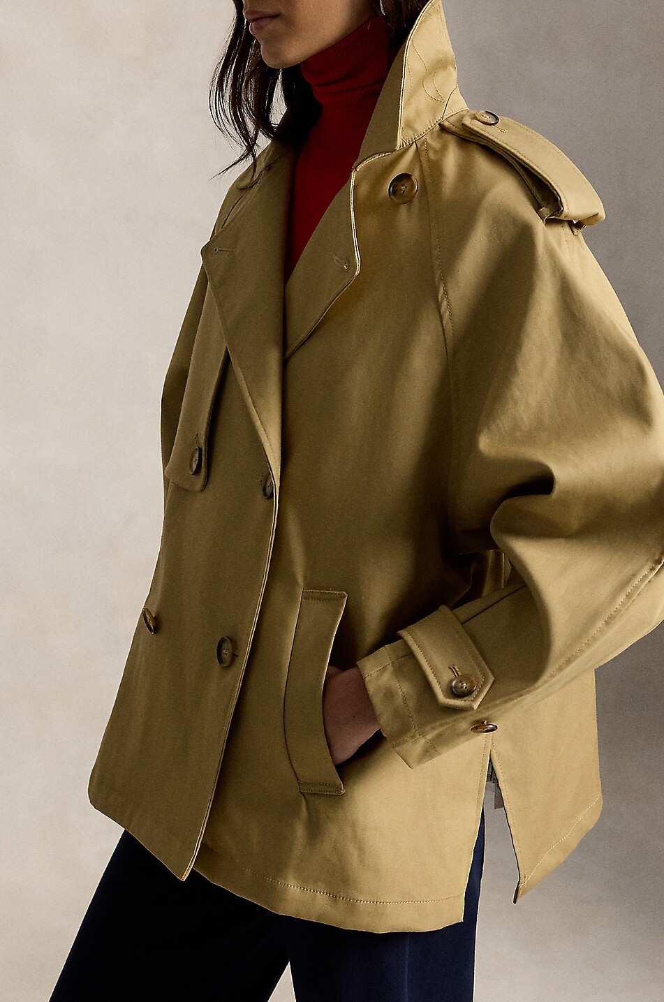POLO RALPH LAUREN Double-breasted balloon trench coat in cotton twill Women KHAKI 3
