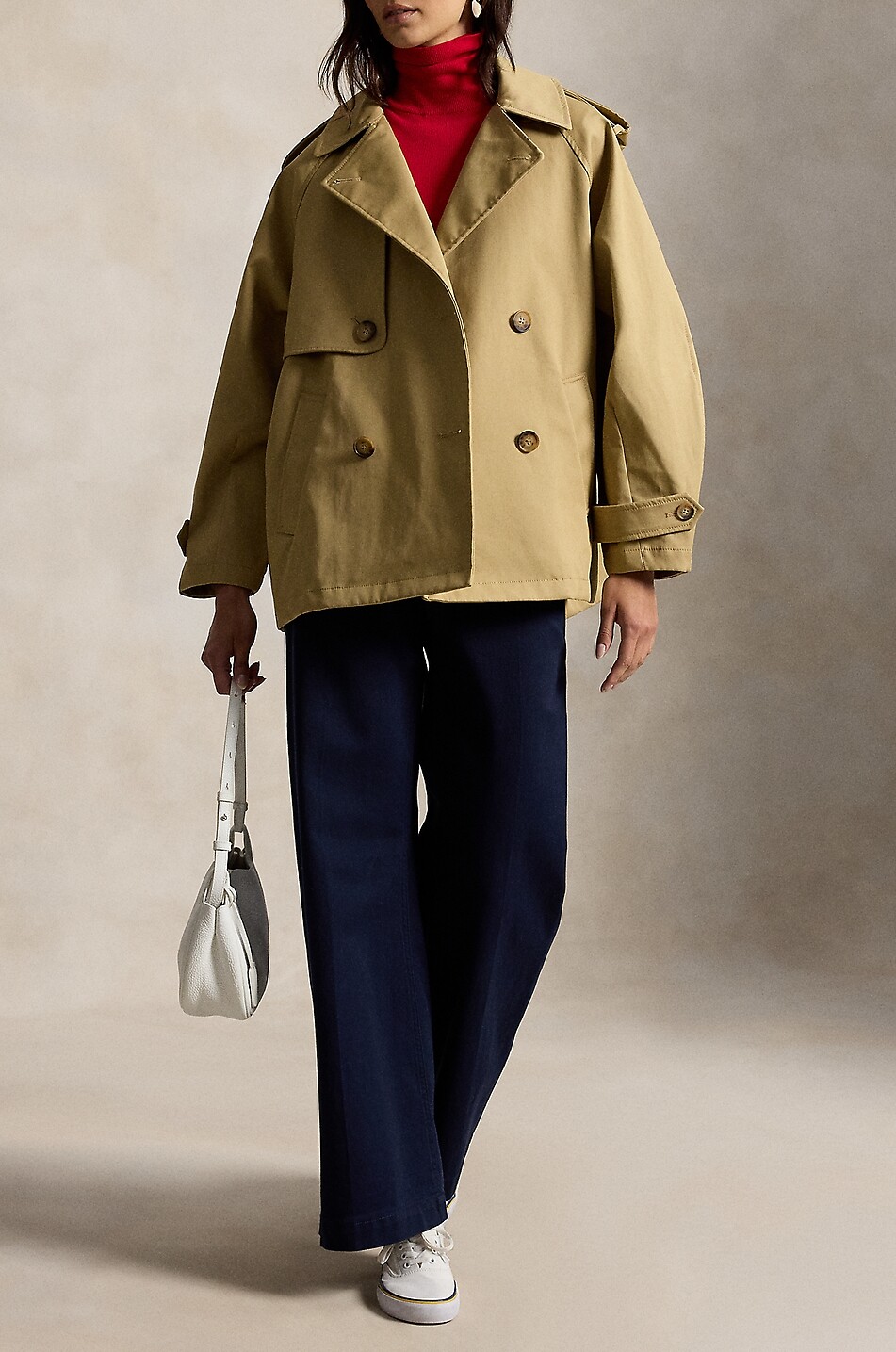 POLO RALPH LAUREN Double-breasted balloon trench coat in cotton twill Women KHAKI 5