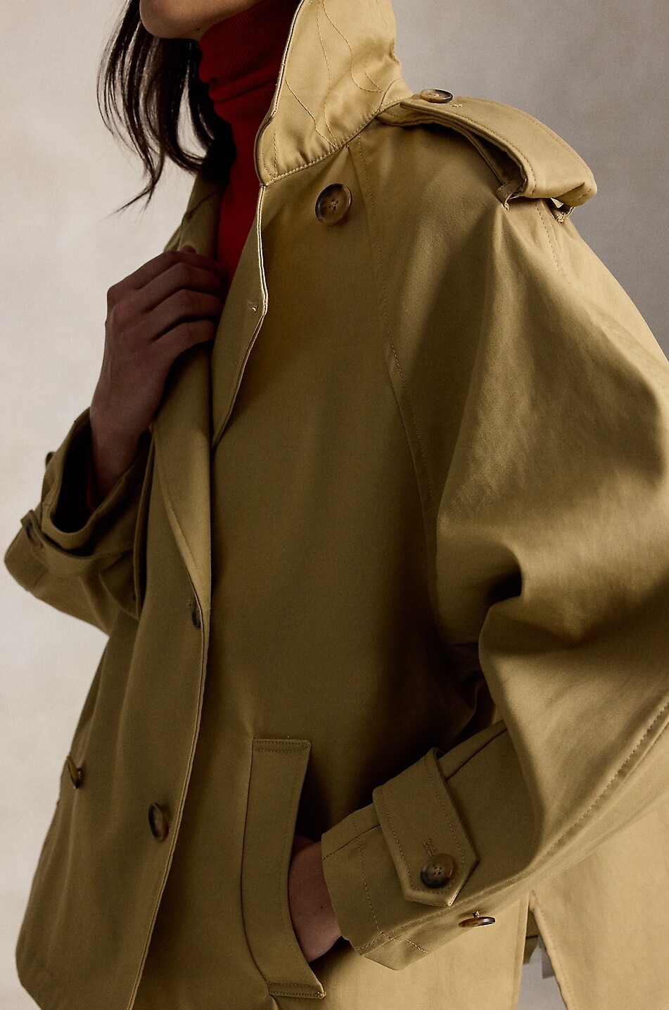 POLO RALPH LAUREN Double-breasted balloon trench coat in cotton twill Women KHAKI 6