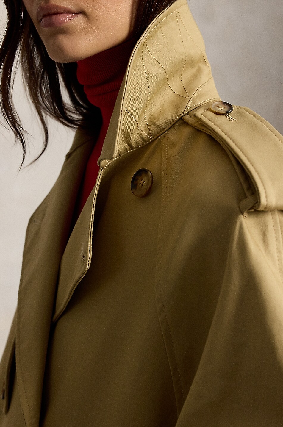 POLO RALPH LAUREN Double-breasted balloon trench coat in cotton twill Women KHAKI 7