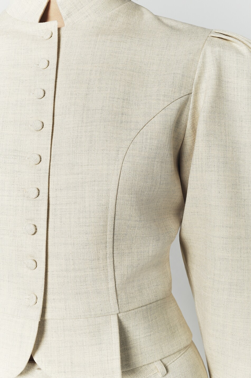 DESTREE Amoako Miele short viscose blend lightweight mandarin collar puffed sleeve jacket Women [akeneo-beigefonce] 5