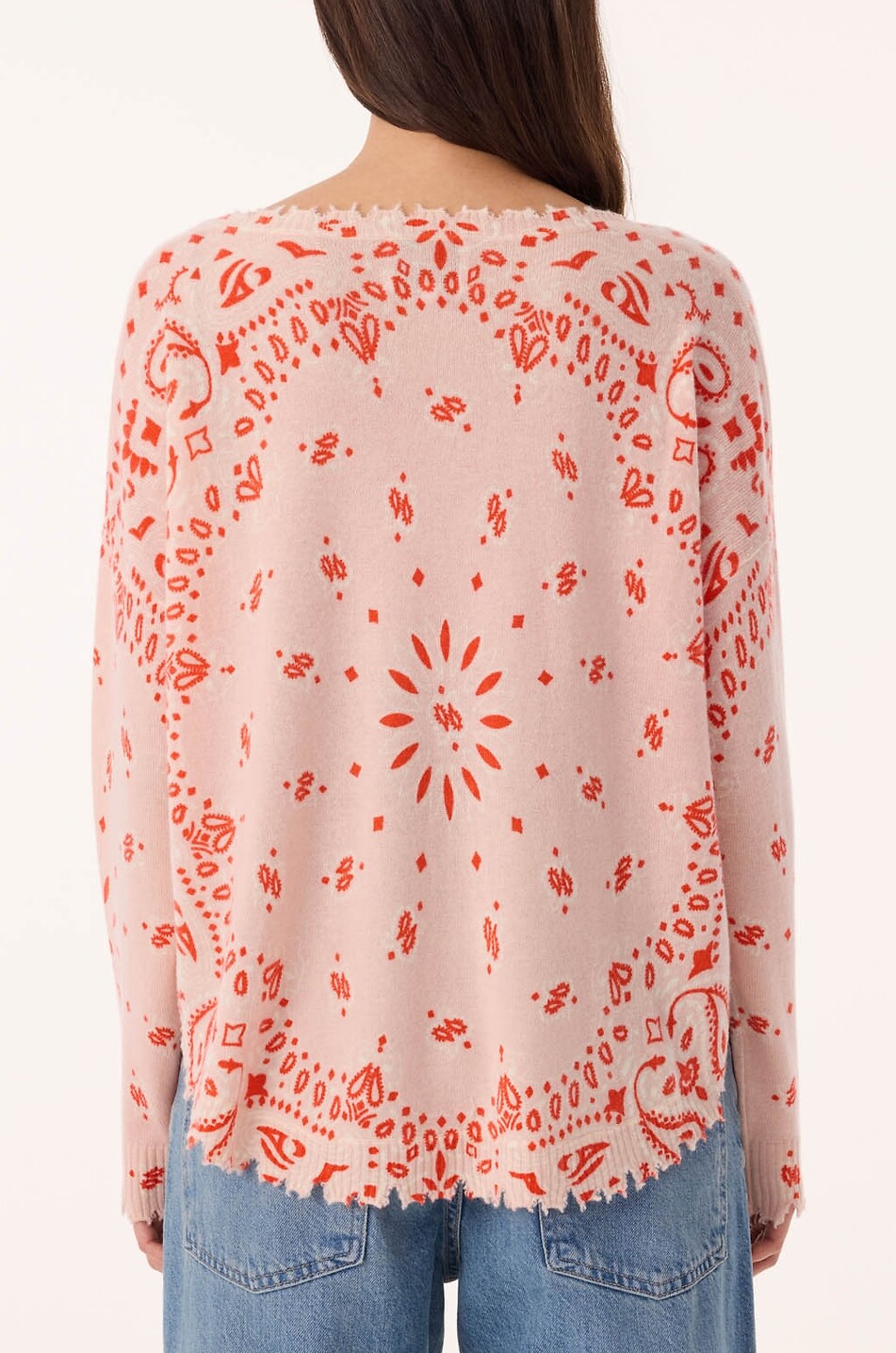 KUJTEN Pullover mit Rundhalsausschnitt aus Kaschmir mit Print Mela Bandana Damen HELLROSA 3