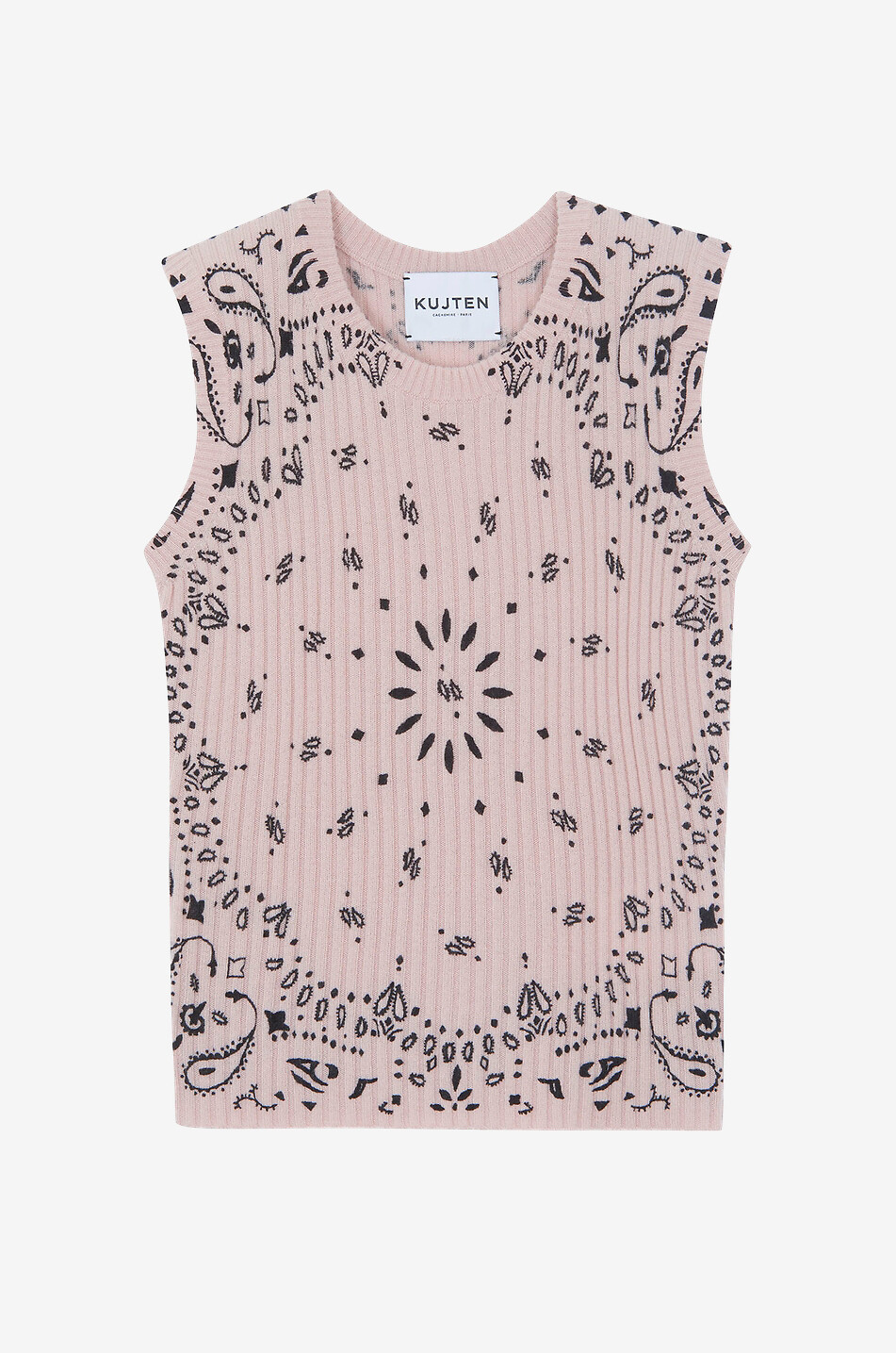 KUJTEN Top sans manches en cachemire côtelé Ribbi Bandana Femme ROSE CLAIR 1