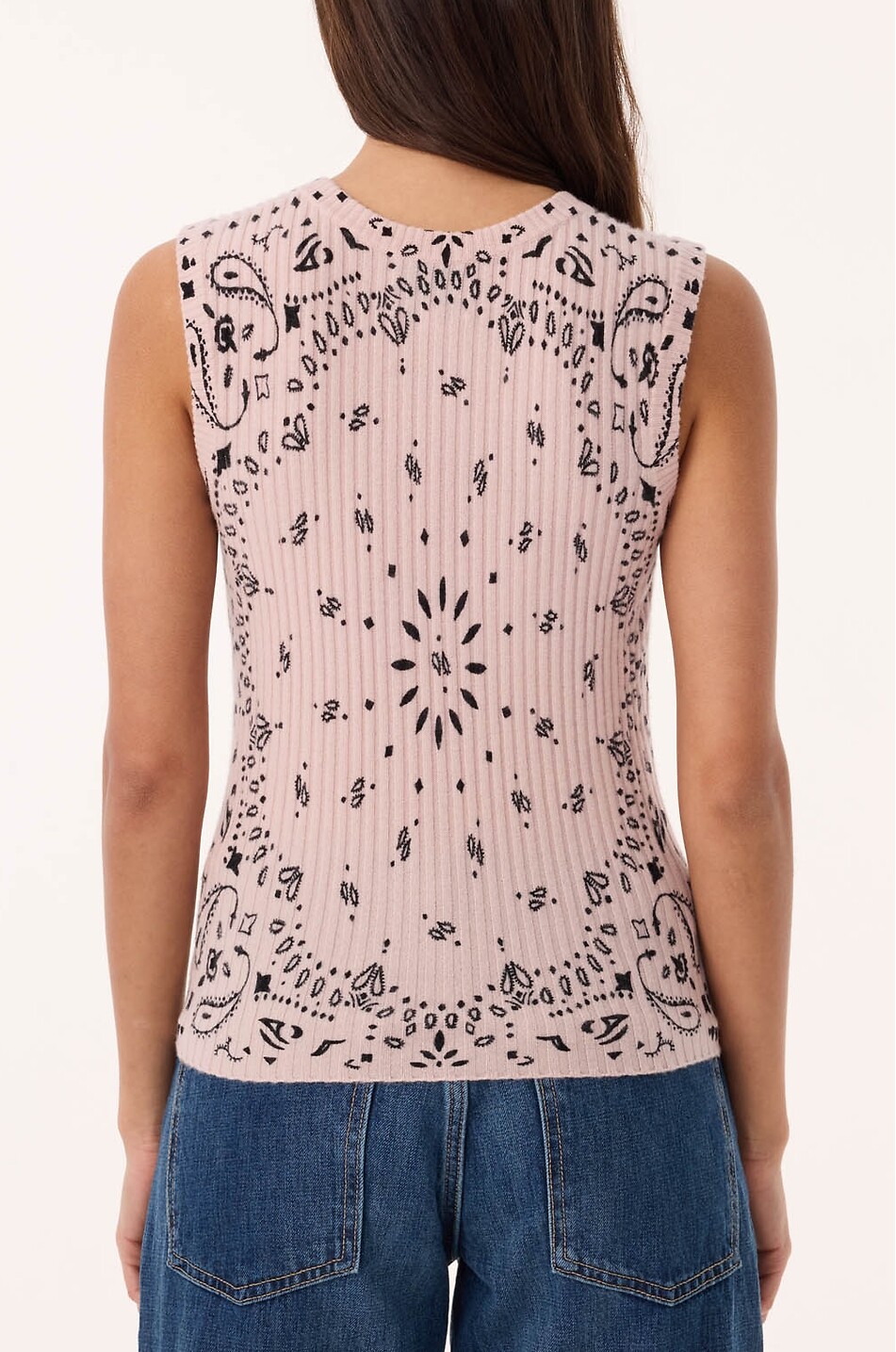 KUJTEN Top sans manches en cachemire côtelé Ribbi Bandana Femme ROSE CLAIR 3