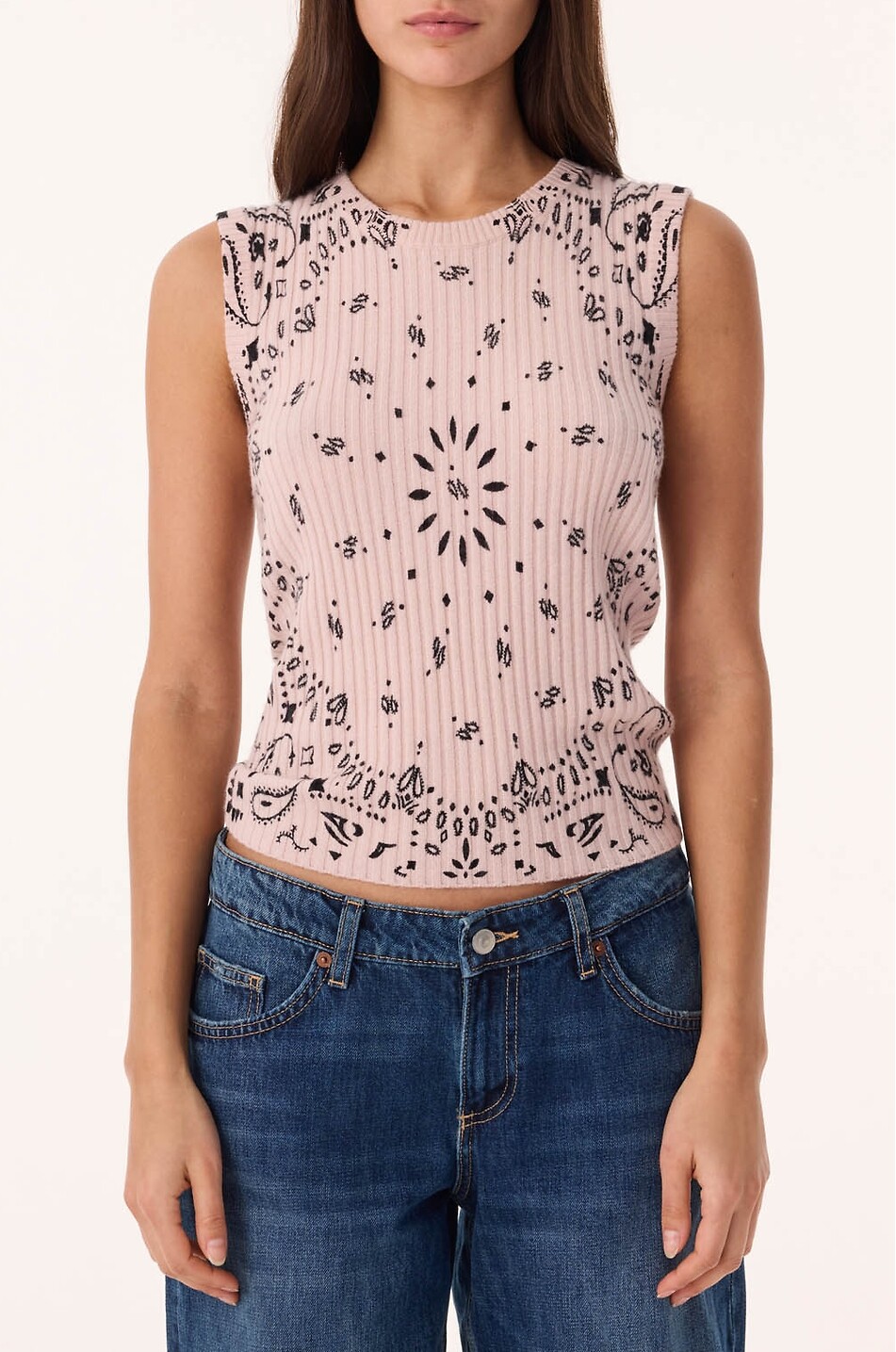 KUJTEN Top sans manches en cachemire côtelé Ribbi Bandana Femme ROSE CLAIR 4