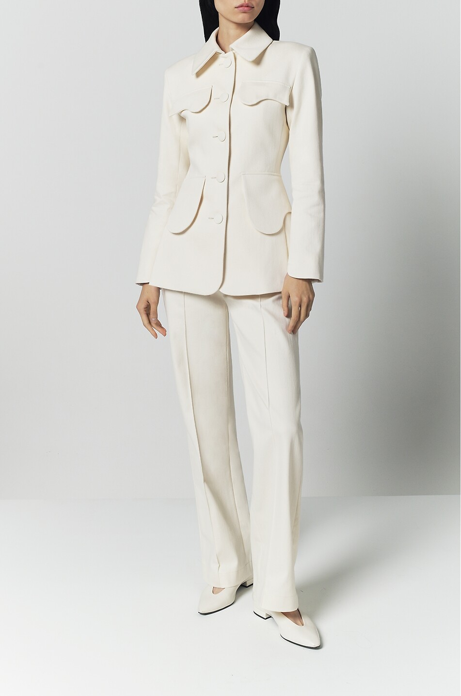 DESTREE Pantalon droit à plis en coton Yoshitomo Denim Femme BLANC CASSE 3