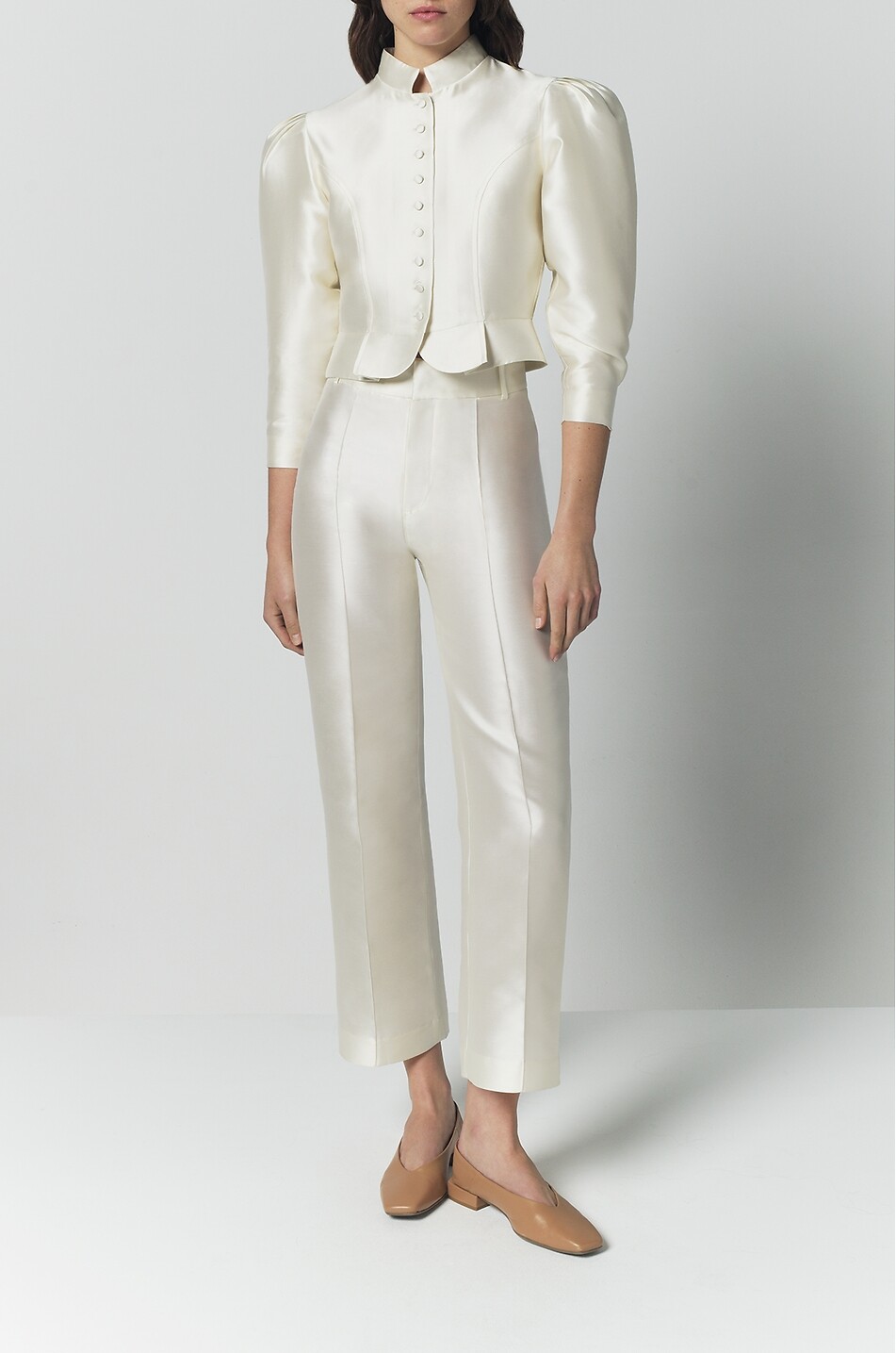 DESTREE Yoshimoto pleated straight-leg satin trousers Women WHITE 3