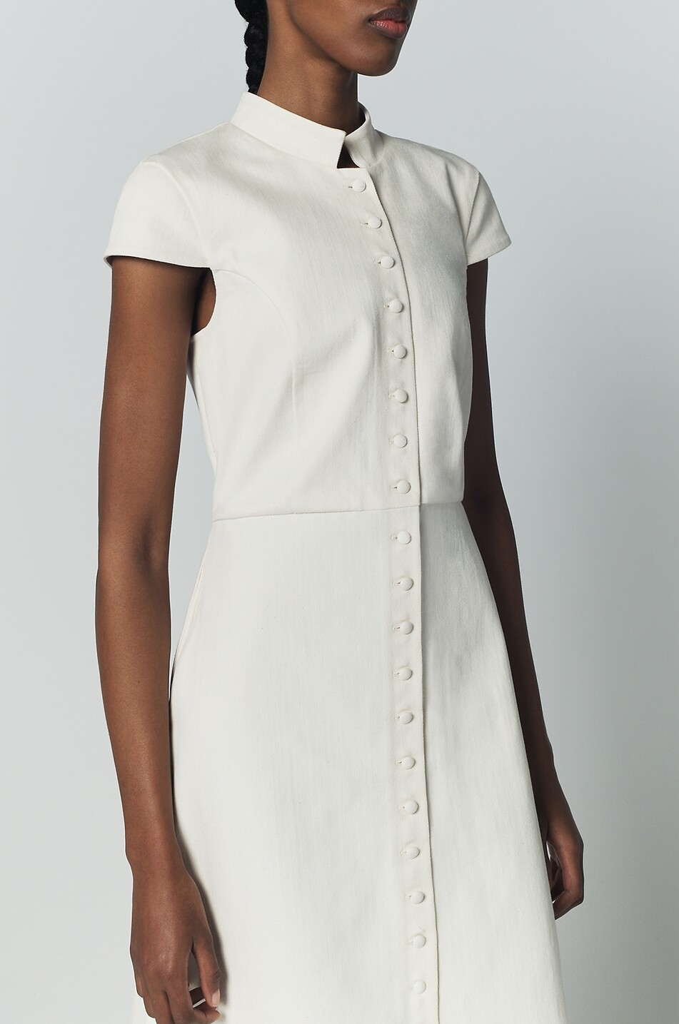 DESTREE Amoako cotton midi fitted dress with mandarin collar Women EGGSHELL 5