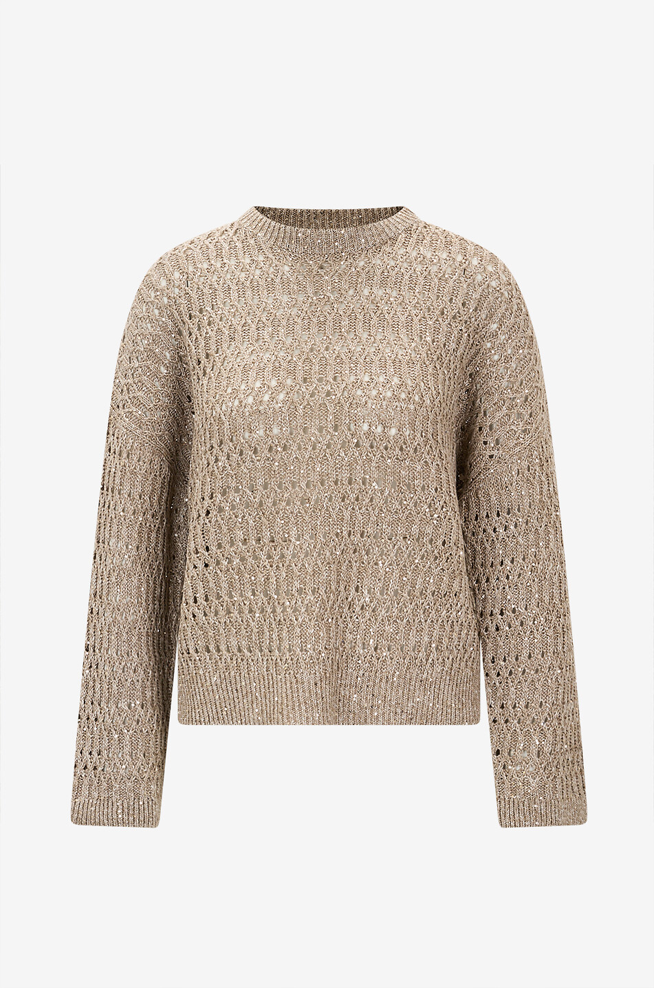 BRUNELLO CUCINELLI Pullover mit Rundhalsausschnitt aus Leinenmischung mit Pailletten Damen BEIGE 1