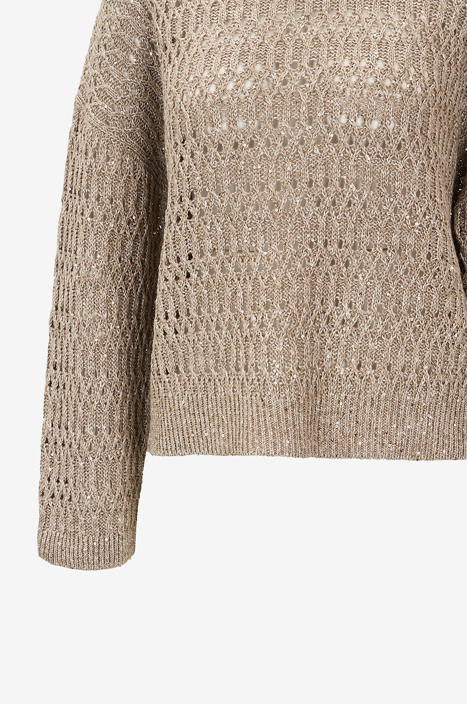 BRUNELLO CUCINELLI Pullover mit Rundhalsausschnitt aus Leinenmischung mit Pailletten Damen BEIGE 3
