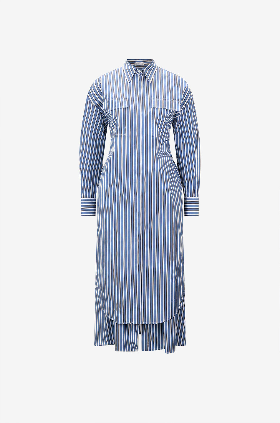 Robe chemise midi rayée en popeline de coton