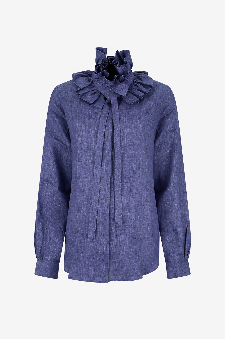 Chemise ajustée à col à ruches en lin Pastel