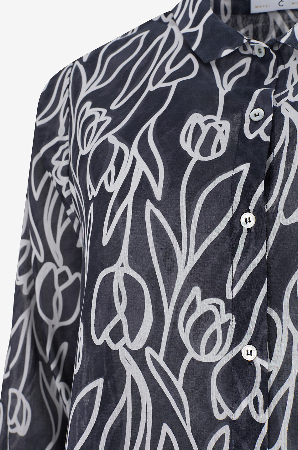 YC MILANO Hemd aus Baumwollvoile mit Tulpenprint Damen DUNKELBLAU 3