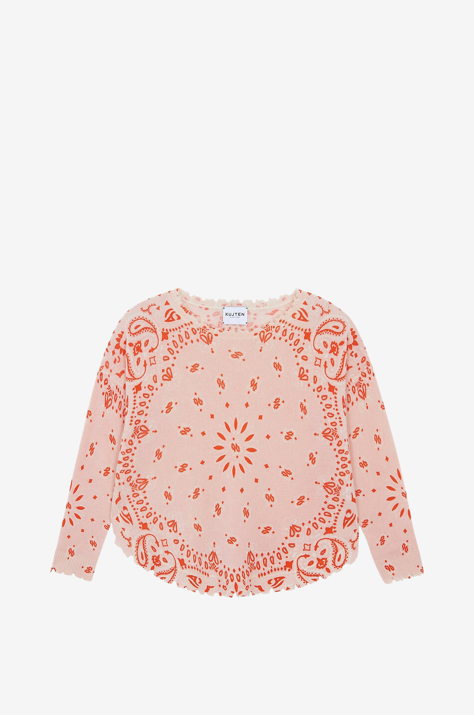 KUJTEN Pullover mit Rundhalsausschnitt aus Kaschmir mit Print Mela Bandana Damen HELLROSA 1