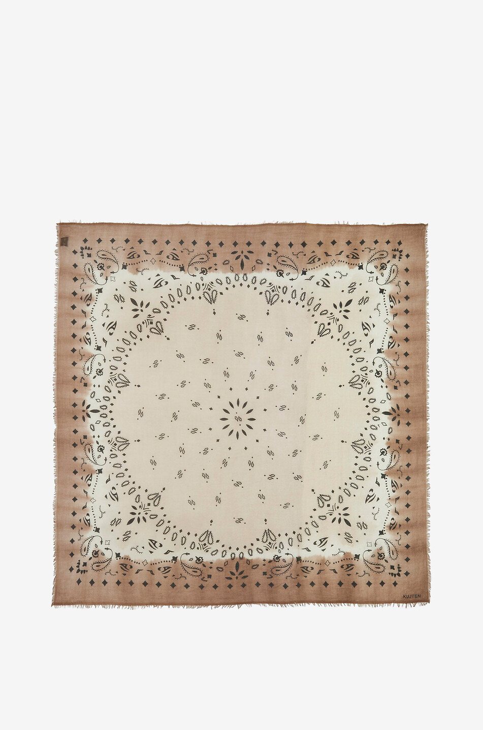 KUJTEN Effy Dye cashmere bandana print square scarf Women Medium beige 1