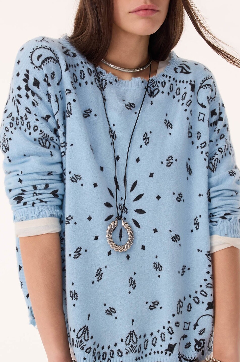 KUJTEN Pullover mit Rundhalsausschnitt aus Kaschmir Mela Bandana Damen HELLBLAU 5