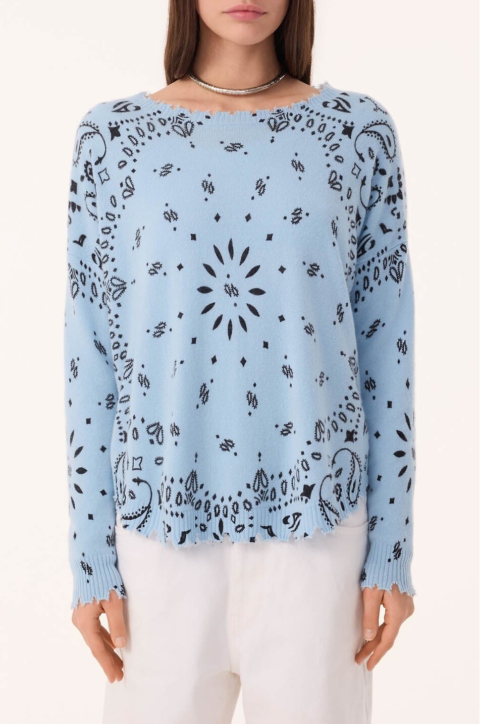 KUJTEN Pullover mit Rundhalsausschnitt aus Kaschmir Mela Bandana Damen HELLBLAU 3