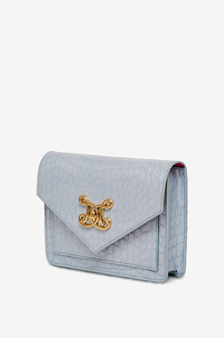 DE MARQUET Sac porté épaule en cuir effet crocodile Enveloppe Faux Croc Femme BLEU CLAIR 3