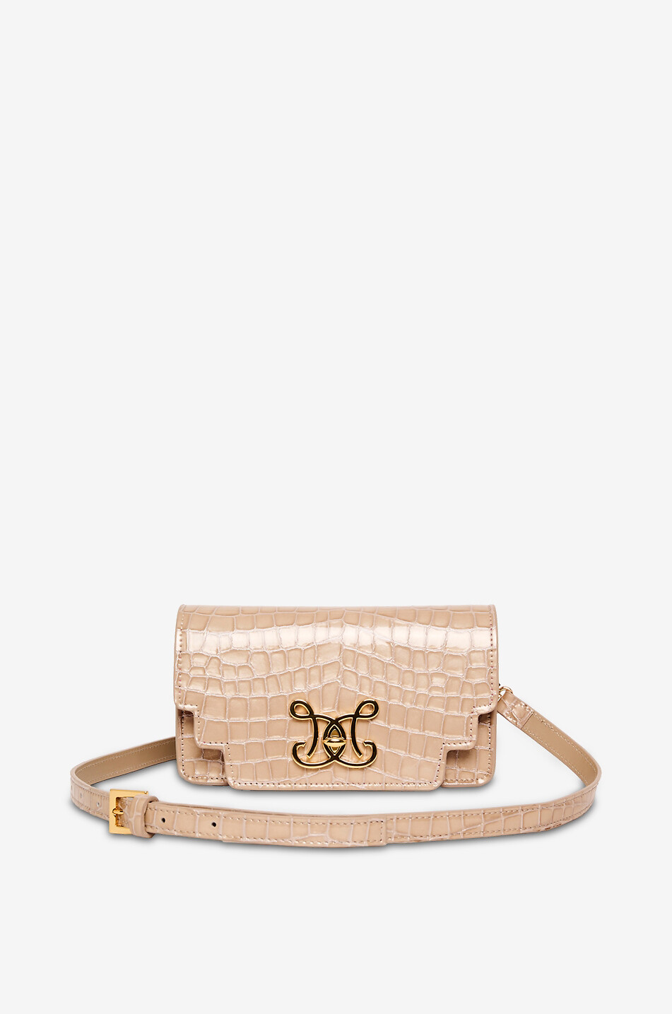 DE MARQUET Sac porté épaule en cuir effet crocodile Minibox Cut Faux Croc Femme BEIGE 3