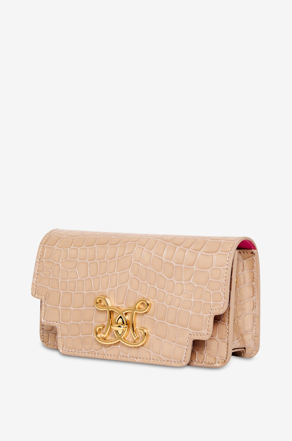 DE MARQUET Sac porté épaule en cuir effet crocodile Minibox Cut Faux Croc Femme BEIGE 4