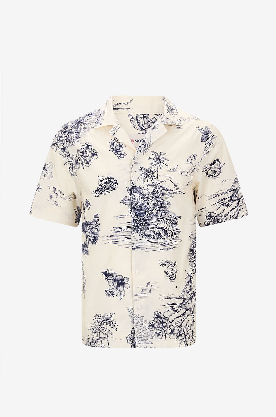 Printed cotton poplin Cuban collar shirt