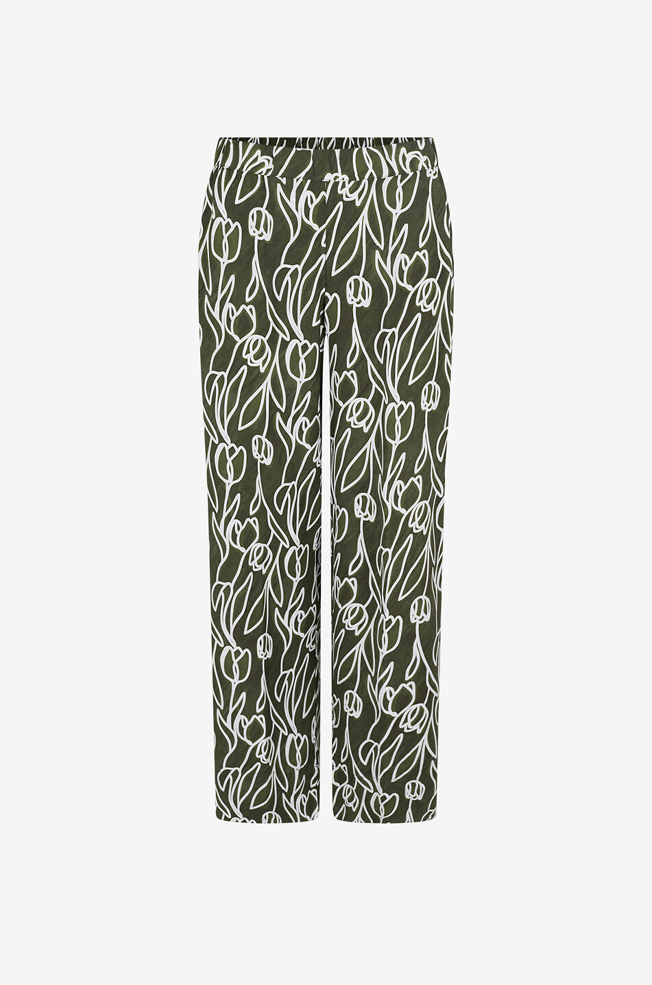 YC MILANO Straight-leg floral viscose crêpe trousers Women KHAKI 1