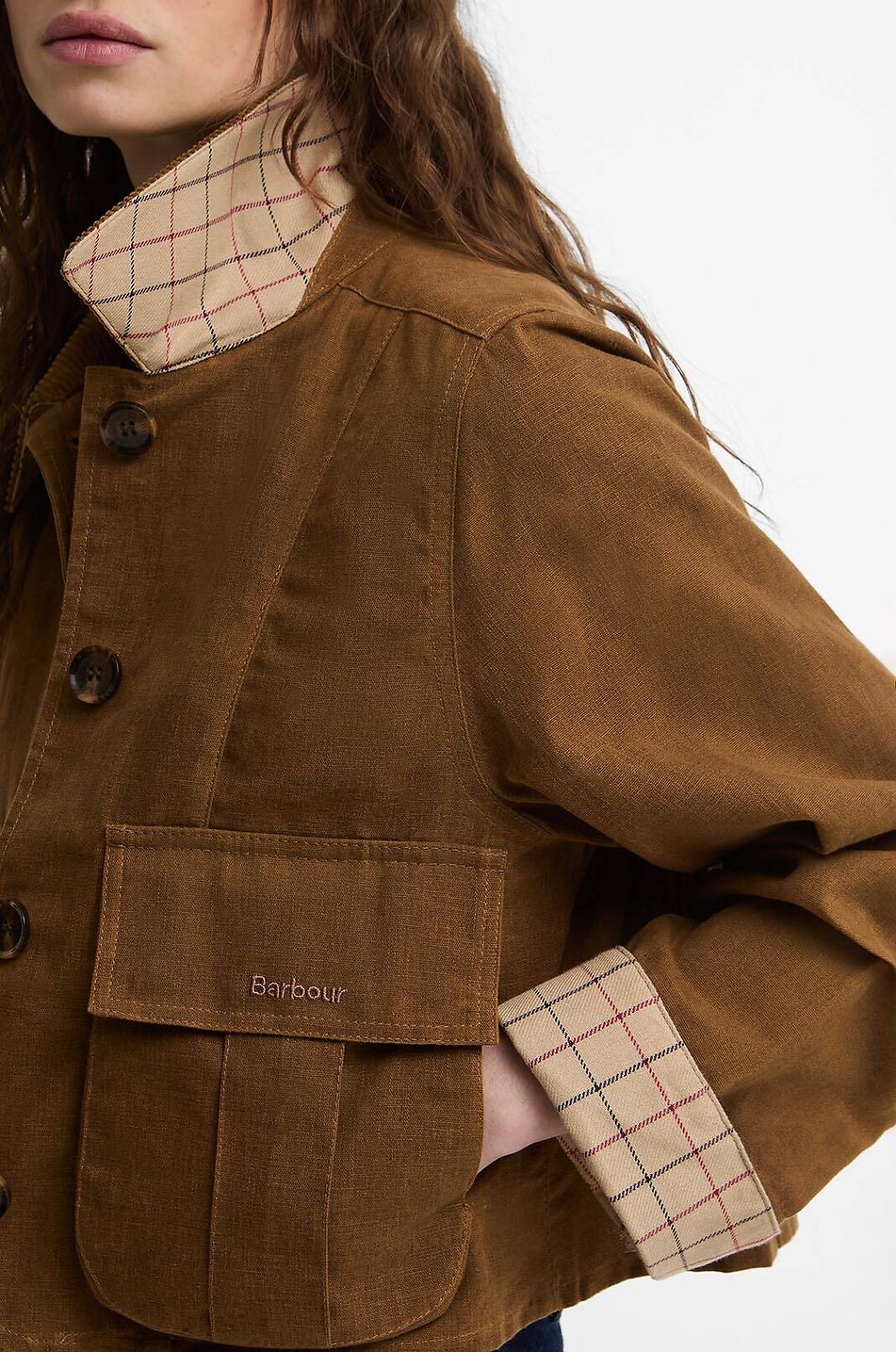 BARBOUR Dalbury cotton and linen shirt collar lightweight jacket Women BROWN 4