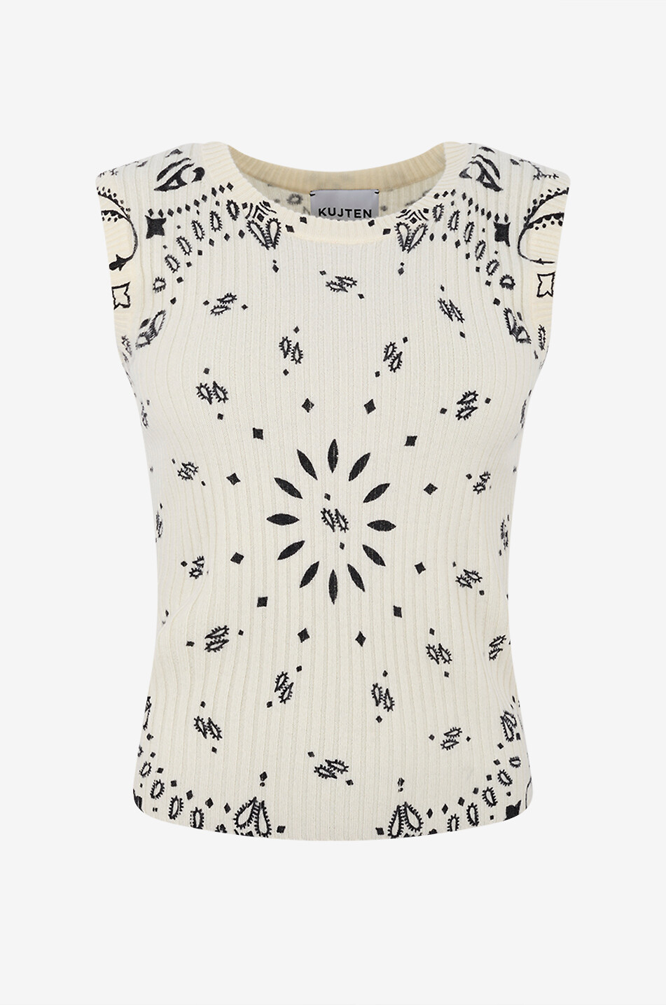 Ribbi Bandana ribbed cashmere sleeveless top - KUJTEN - WHITE