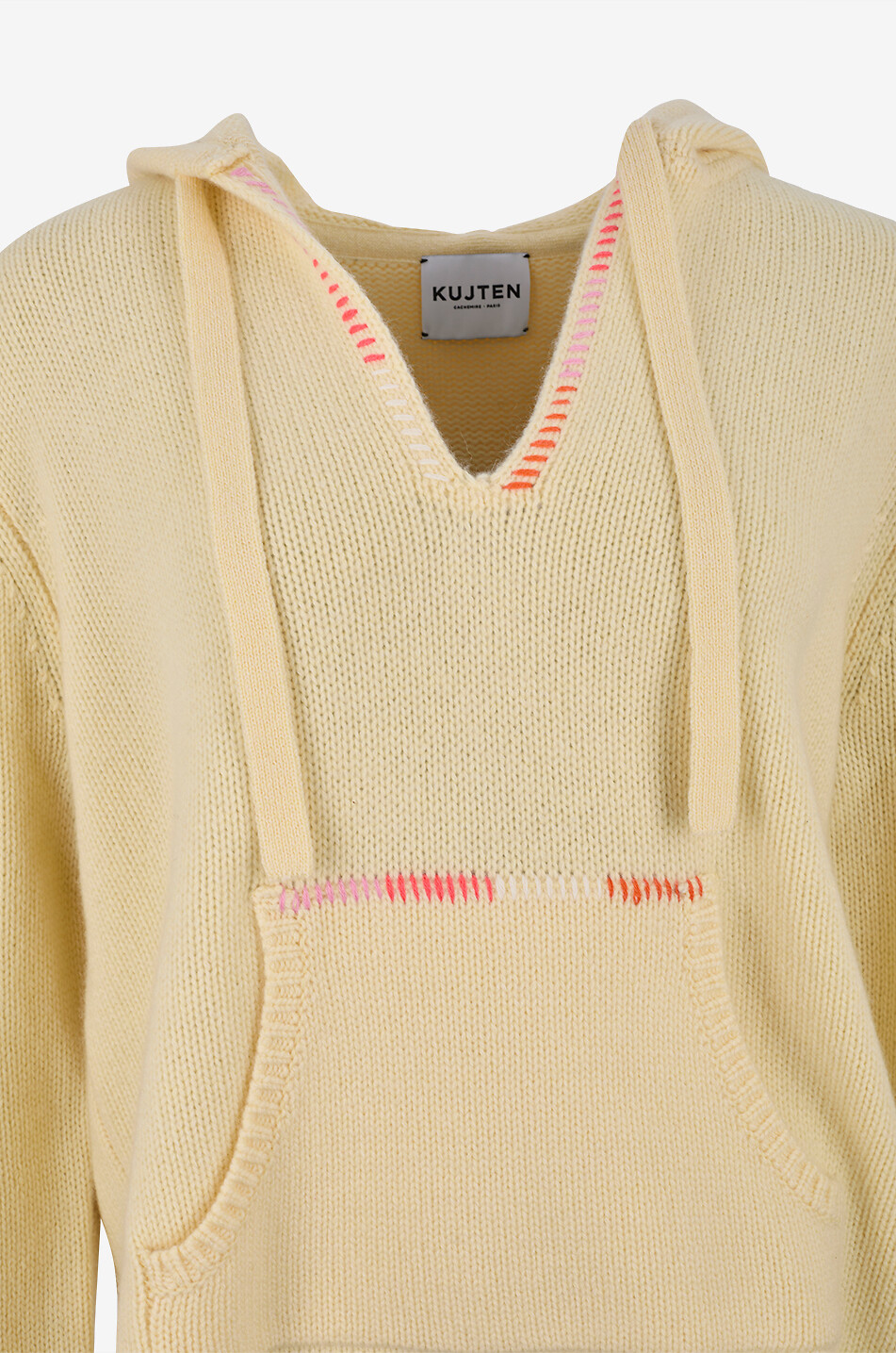 KUJTEN Pull à capuche brodé en cachemire Solmar Fun Femme JAUNE CLAIR 3
