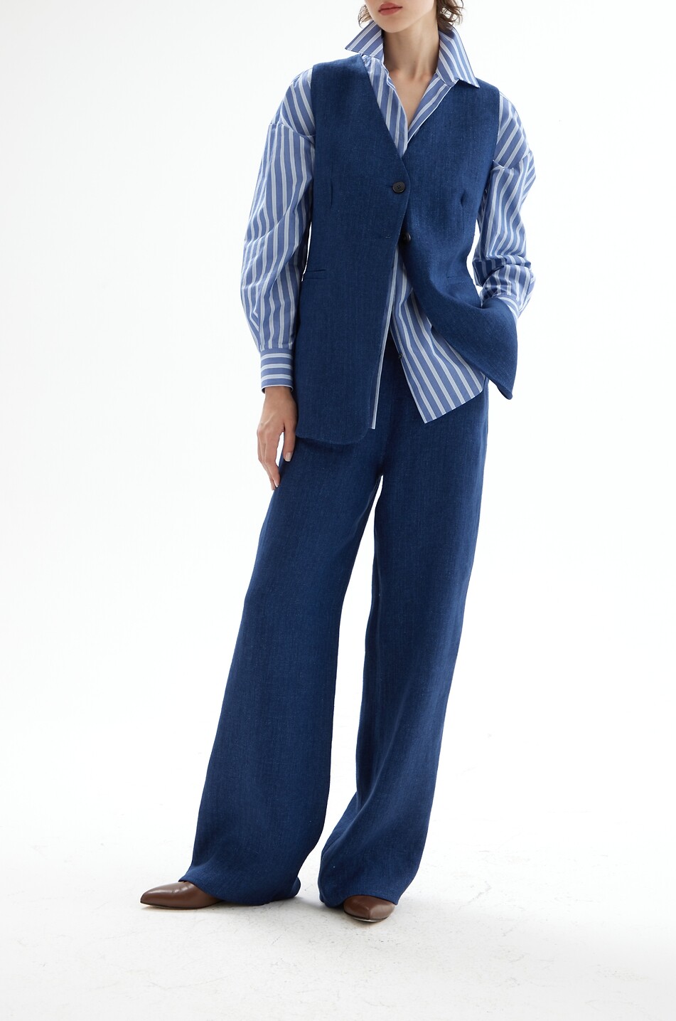 ANTONELLI FIRENZE Weite Hose mit Kordelzug aus Fischgrat-Leinen Sorento Damen DUNKELBLAU 3