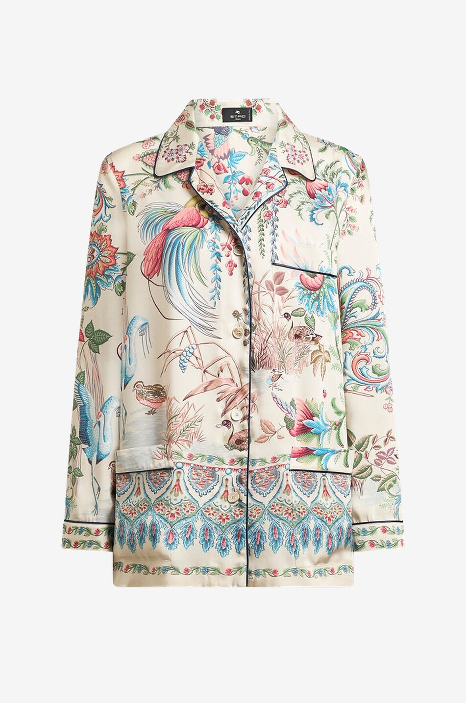 Printed satin twill overshirt with shirt collar