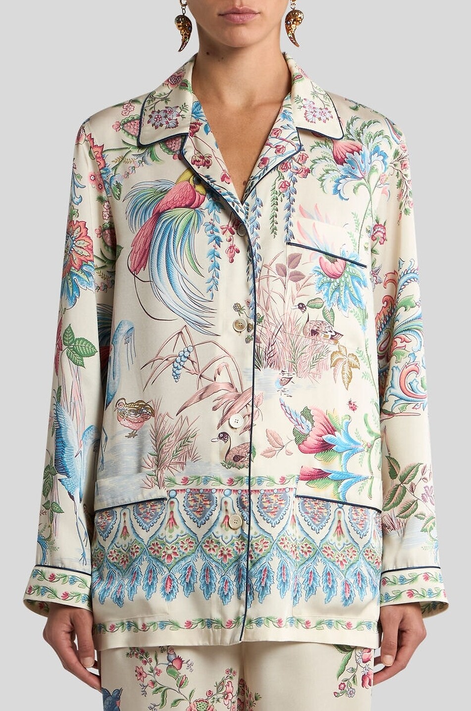 ETRO Printed satin twill overshirt with shirt collar Women MULTI COLOURED 4