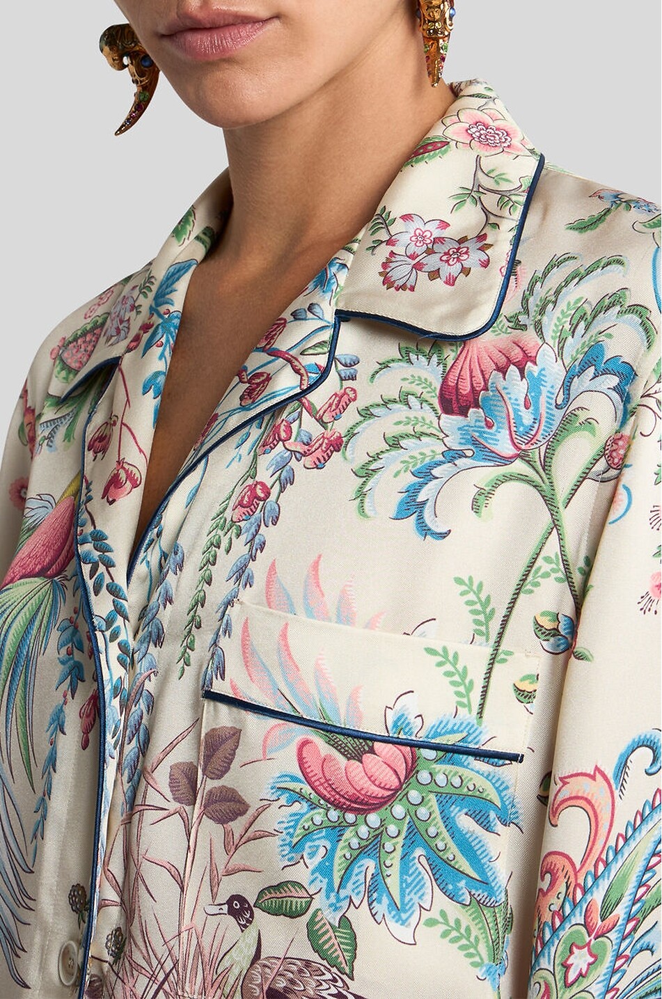 ETRO Printed satin twill overshirt with shirt collar Women MULTI COLOURED 5