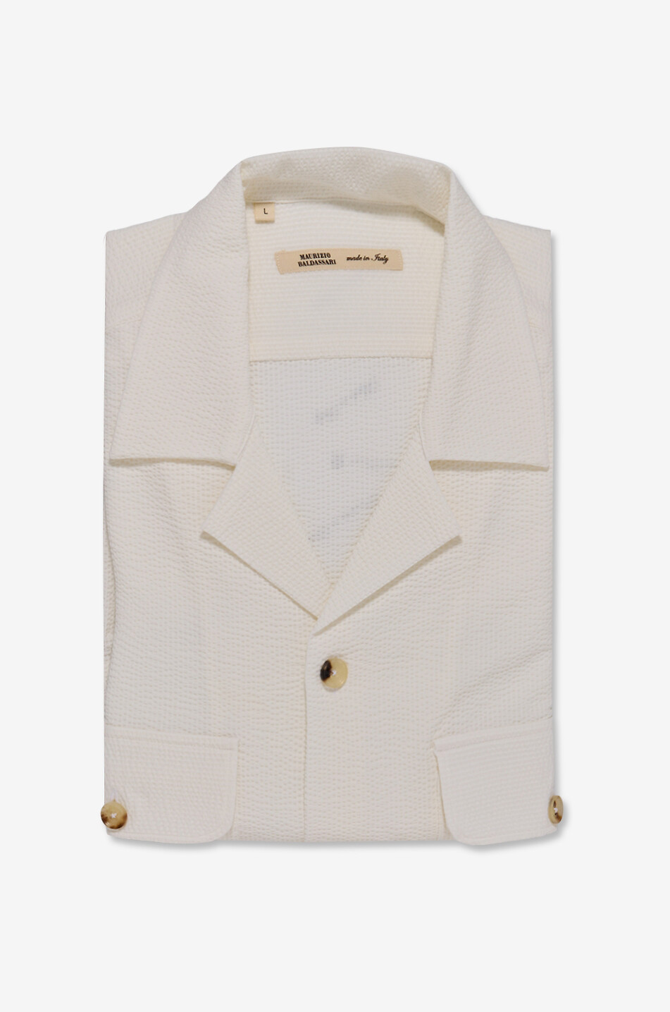 MAURIZIO BALDASSARI Seersucker cotton Cuban collar shirt Men WHITE 1