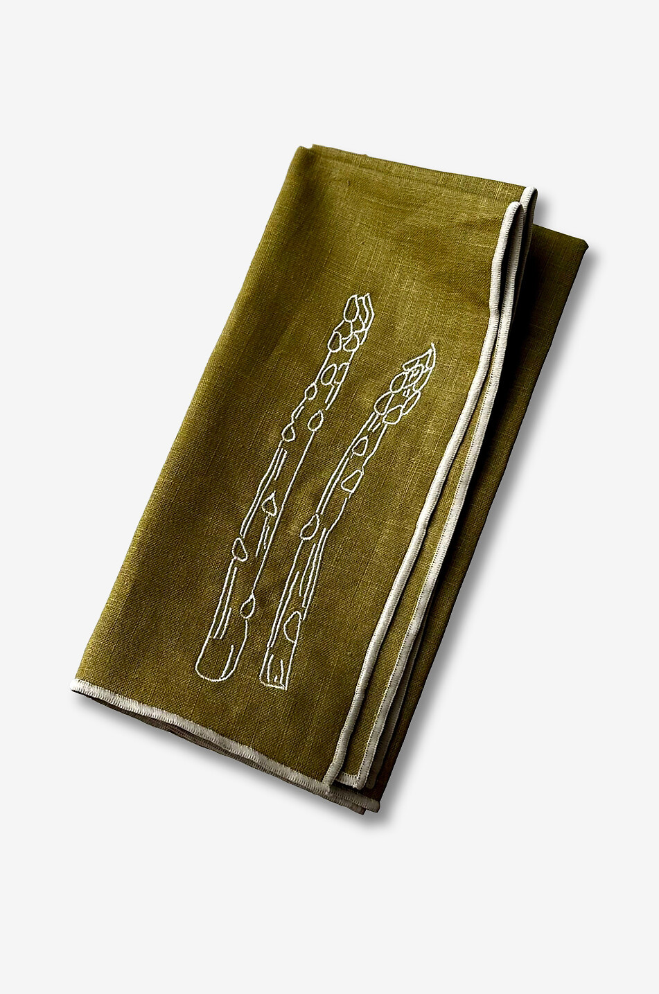 MAEGEN Lot de deux serviettes de table brodées en lin et coton Maison KAKI 1