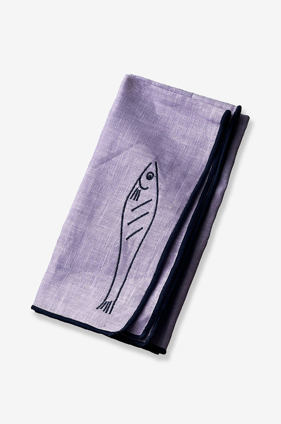 MAEGEN Lot de deux serviettes de table en lin brodé motif poisson Maison VIOLET 1