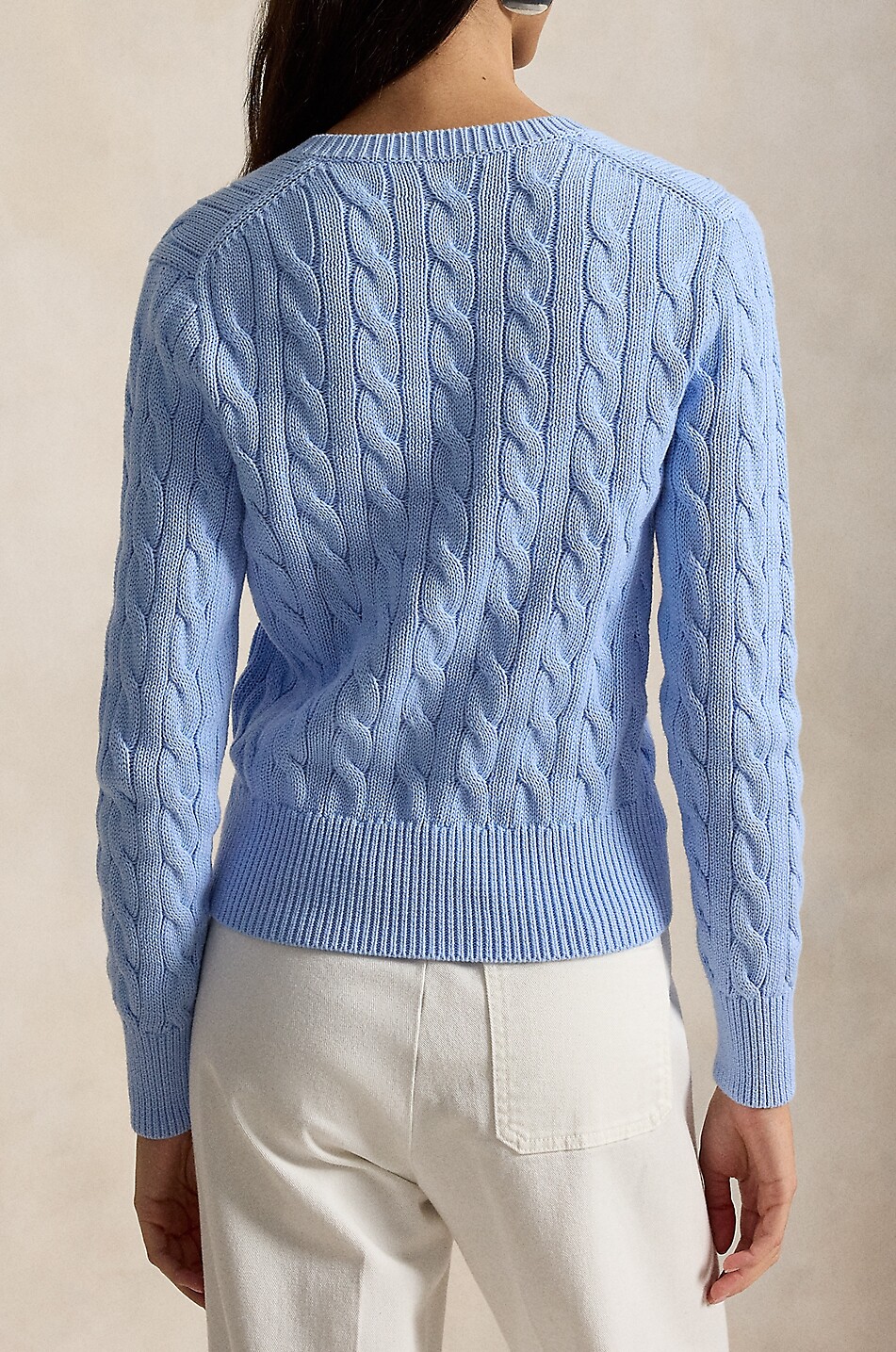 POLO RALPH LAUREN Cardigan torsadé à col rond en coton Pony Femme BLEU CLAIR 3