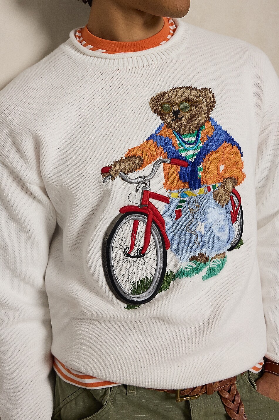 POLO RALPH LAUREN Pull à col rond en coton maille jacquard Homme BLANC 5