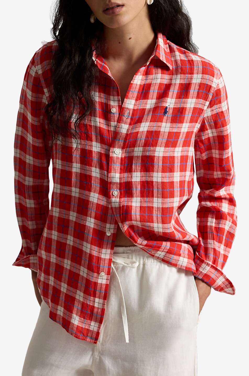 POLO RALPH LAUREN Kariertes Hemd aus Leinen Pony Damen ROT 2