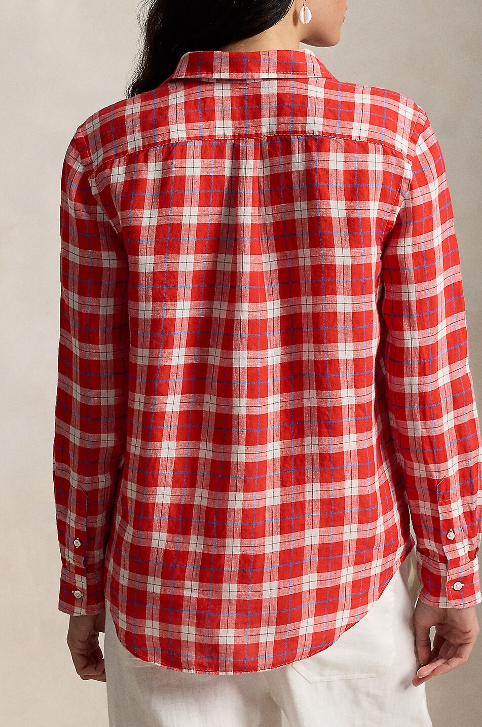 POLO RALPH LAUREN Kariertes Hemd aus Leinen Pony Damen ROT 3