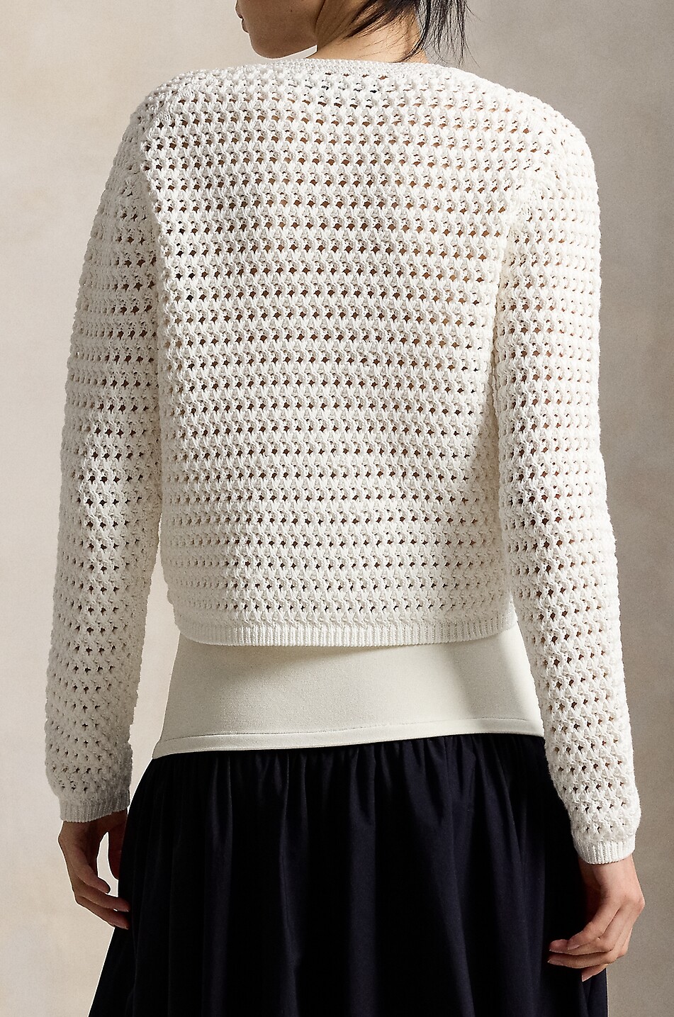 POLO RALPH LAUREN Big Ponycrop fitted cotton openwork knit cardigan Women WHITE 6