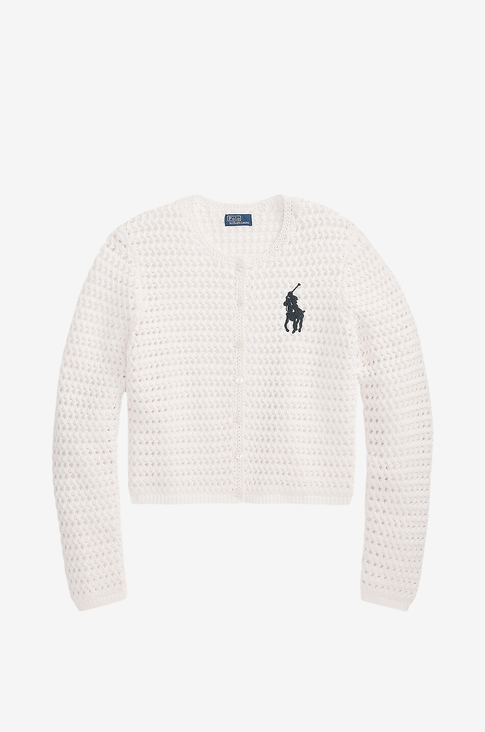 POLO RALPH LAUREN Big Ponycrop fitted cotton openwork knit cardigan Women WHITE 1