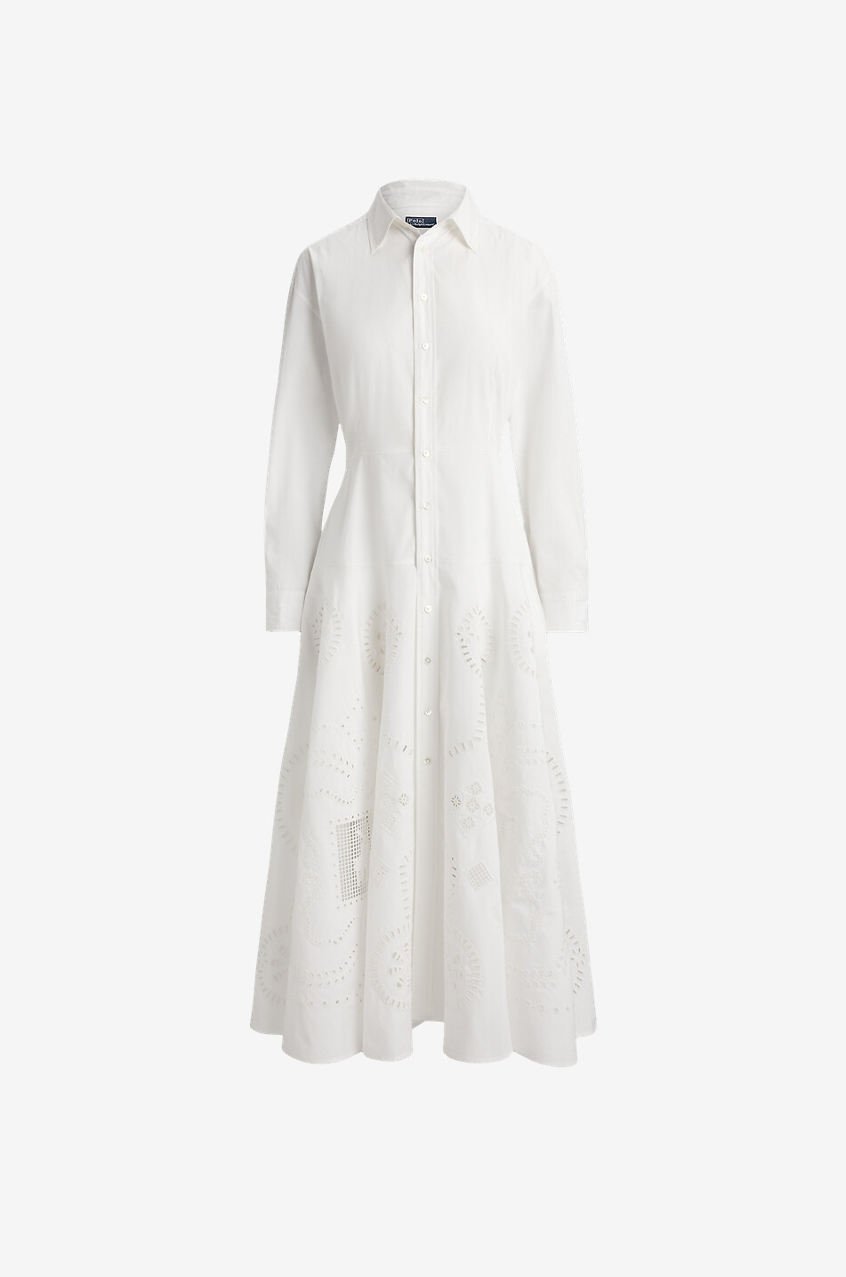 POLO RALPH LAUREN Robe chemise mi-longue cintrée ornée d'œillets en coton Femme BLANC 1