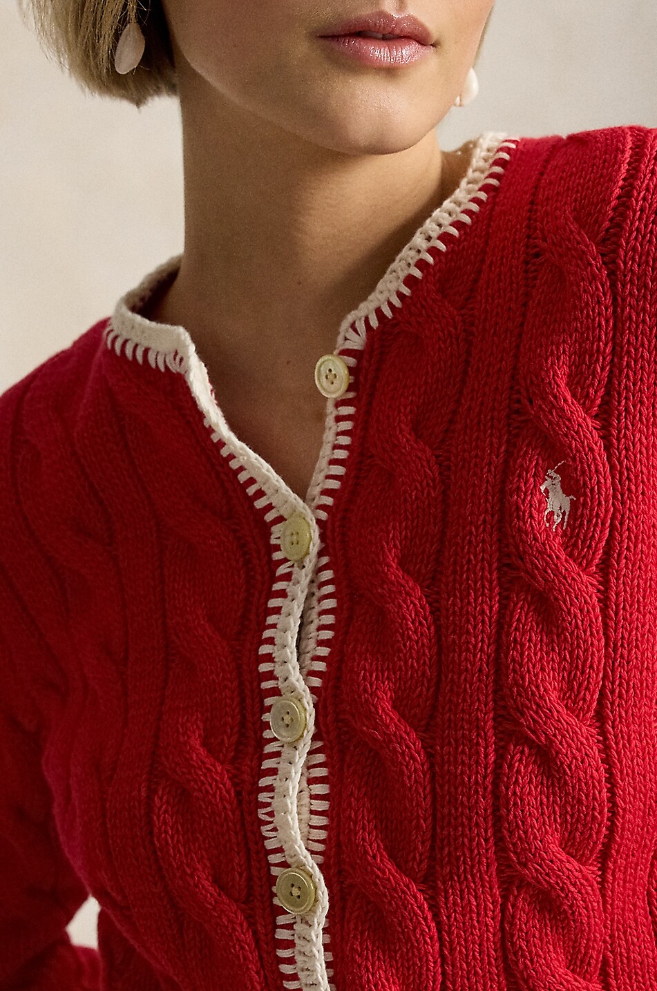 POLO RALPH LAUREN Cardigan torsadé en coton Pony Cropped Fit Femme ROUGE 6
