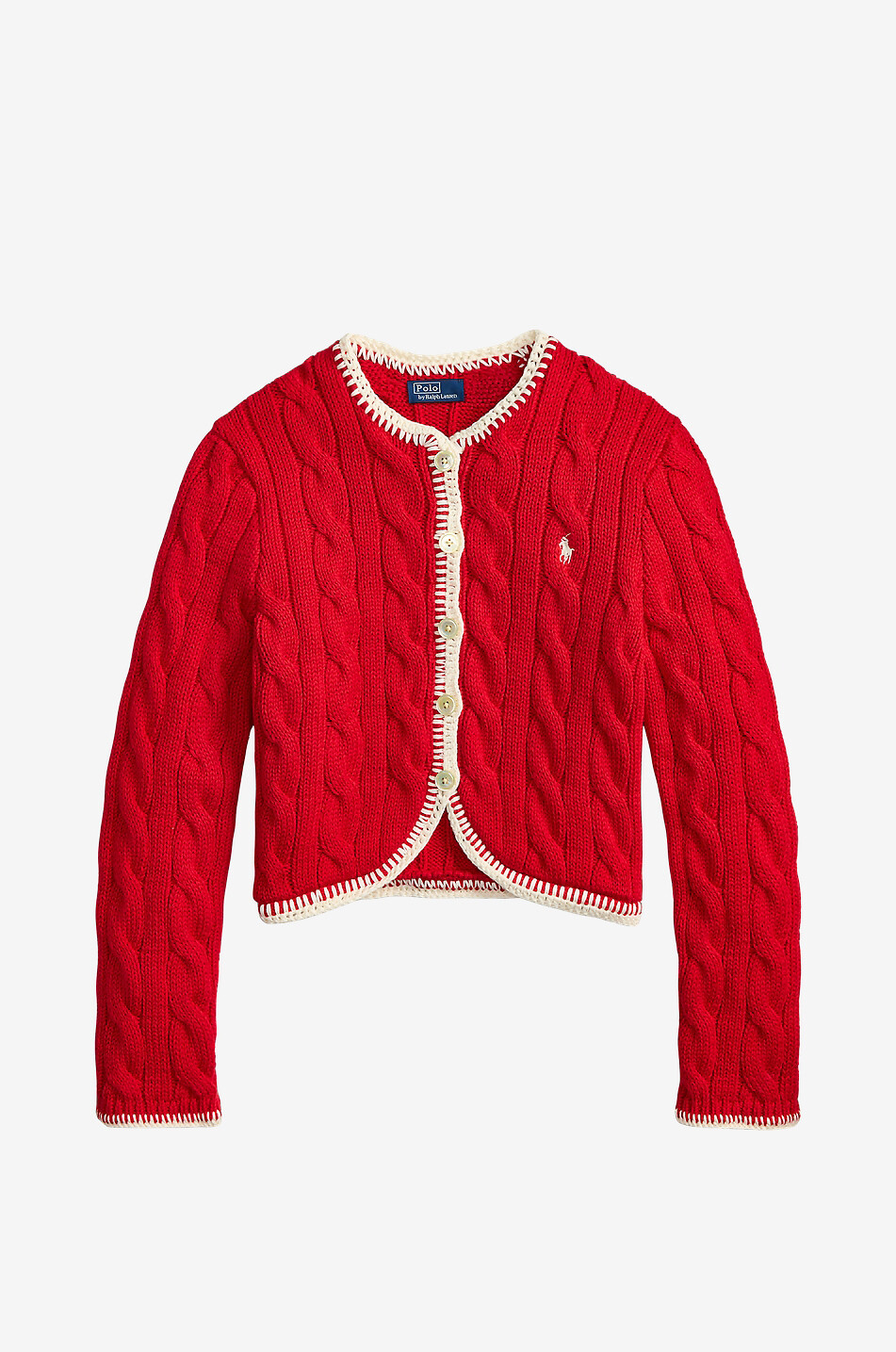 POLO RALPH LAUREN Cardigan torsadé en coton Pony Cropped Fit Femme ROUGE 1