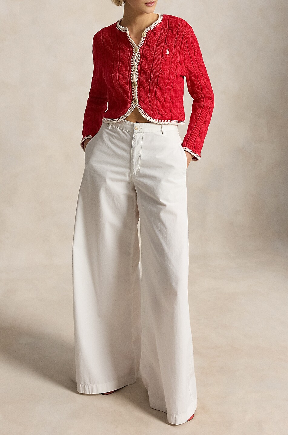 POLO RALPH LAUREN Cardigan torsadé en coton Pony Cropped Fit Femme ROUGE 4