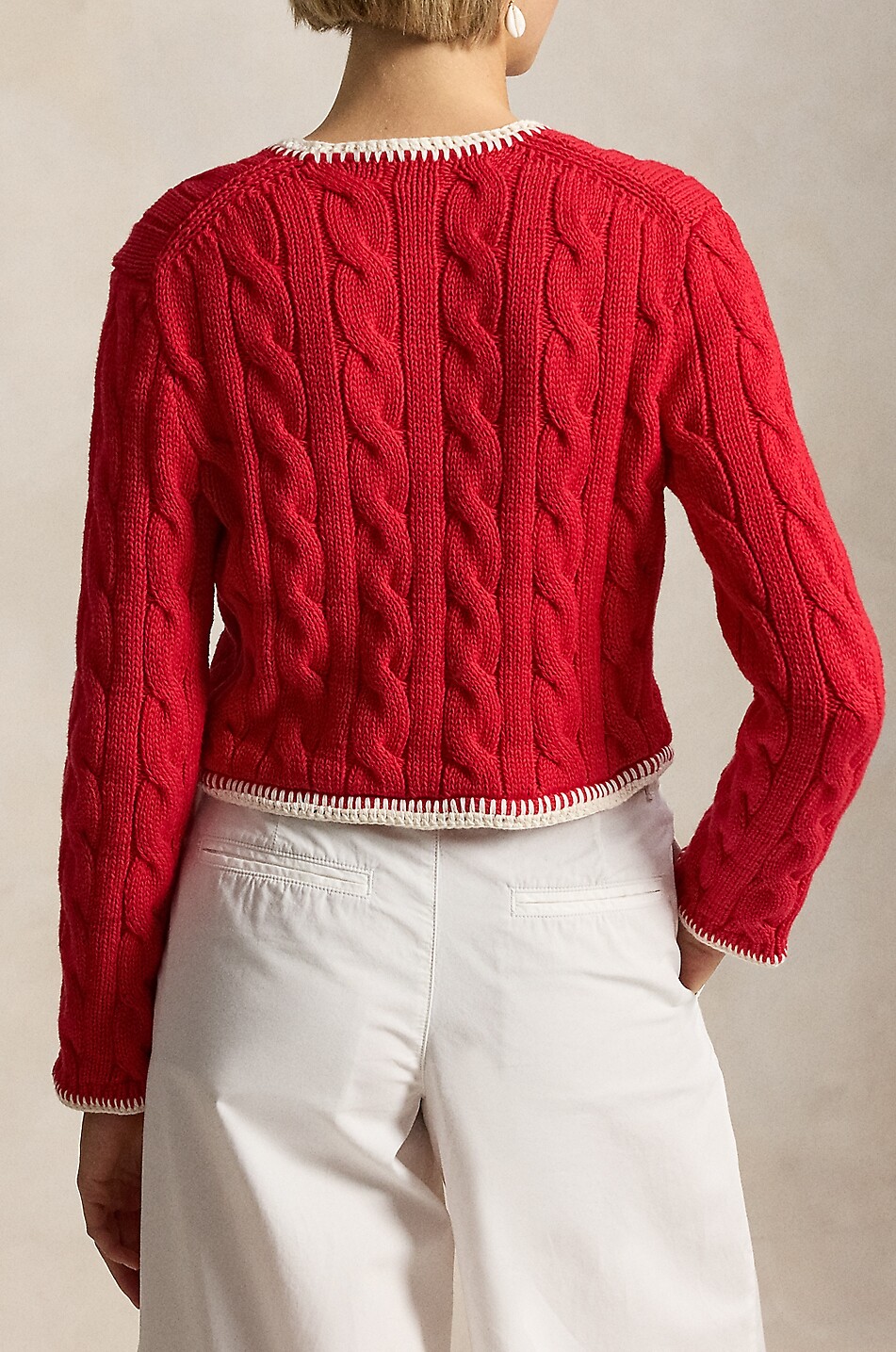 POLO RALPH LAUREN Cardigan torsadé en coton Pony Cropped Fit Femme ROUGE 3
